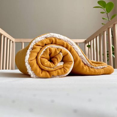Плед муслін на хутрі Teddy гірчиця &mdash; купити в Bubbleshop