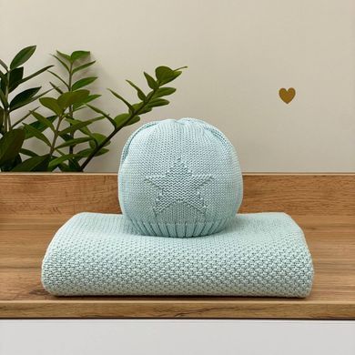 Шапочка вязана із зіркою мятний &mdash; купити в Bubbleshop