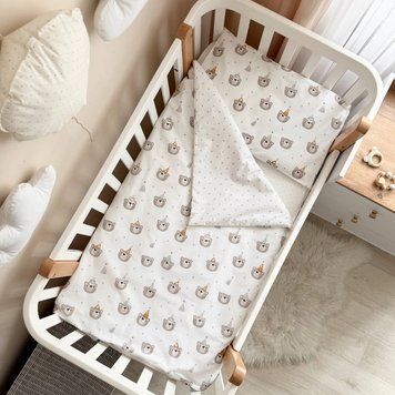 Змінна постіль Baby Mix Ведмедики у ковпачках сірі &mdash; купити в Bubbleshop