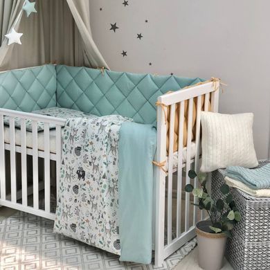Комплект постільної білизни для новонародженого Baby Mix Bamby з друзями, колір мятний &mdash; купити в Bubbleshop