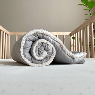 Плед муслін на хутрі Teddy сірий &mdash; купити в Bubbleshop