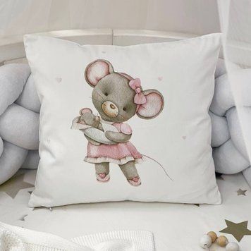 Подушка з вушками поплін Полоска рожева (130046) &mdash; купити в Bubbleshop