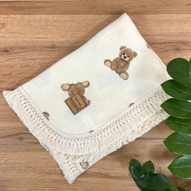 Плед муслін жатка двошаровий з бахромою Teddy на молочному &mdash; купити в Bubbleshop