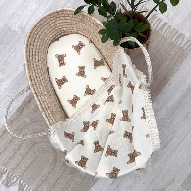 Плед муслін жатка двошаровий з бахромою Teddy на молочному &mdash; купити в Bubbleshop