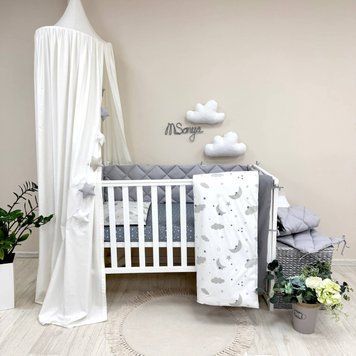 Комплект постільної білизни для новонародженого Baby Mix Хмаринки сірі з місяцем, колір сірий &mdash; купити в Bubbleshop