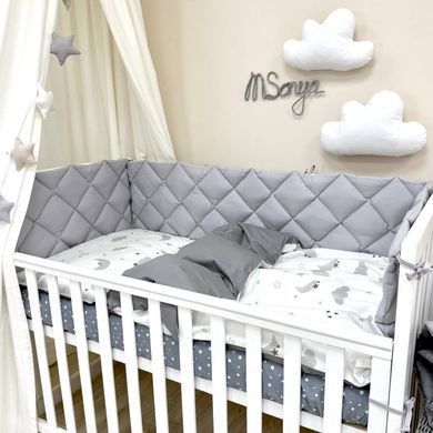 Комплект постільної білизни для новонародженого Baby Mix Хмаринки сірі з місяцем, колір сірий &mdash; купити в Bubbleshop