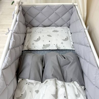 Комплект постільної білизни для новонародженого Baby Mix Хмаринки сірі з місяцем, колір сірий &mdash; купити в Bubbleshop