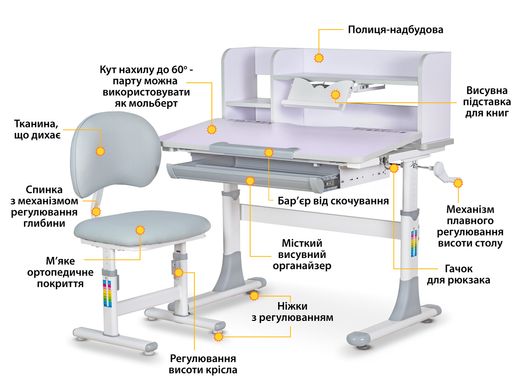 Комплект парта і крісло Evo-Kids BD-21 Grey  BD-21 G фото