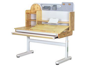 Дитячий стіл Mealux Timberdesk L - стільниця дерево/ніжки білі  &mdash; купити в Bubbleshop