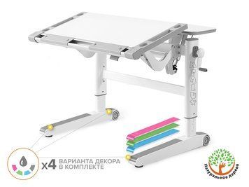 Дитячий стіл Mealux Ergowood L Multicolor W - стільниця біла / накладки на ніжках сірі &mdash; купити в Bubbleshop